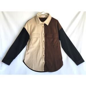 Jess Lea Women's Becca Color Block Corduroy Brown and Tan Shacket Size M